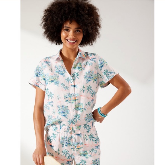 Tommy Bahama Coastalina Linen Camp Shirt Medium Bahama Village Tropical Medium - Picture 1 of 10